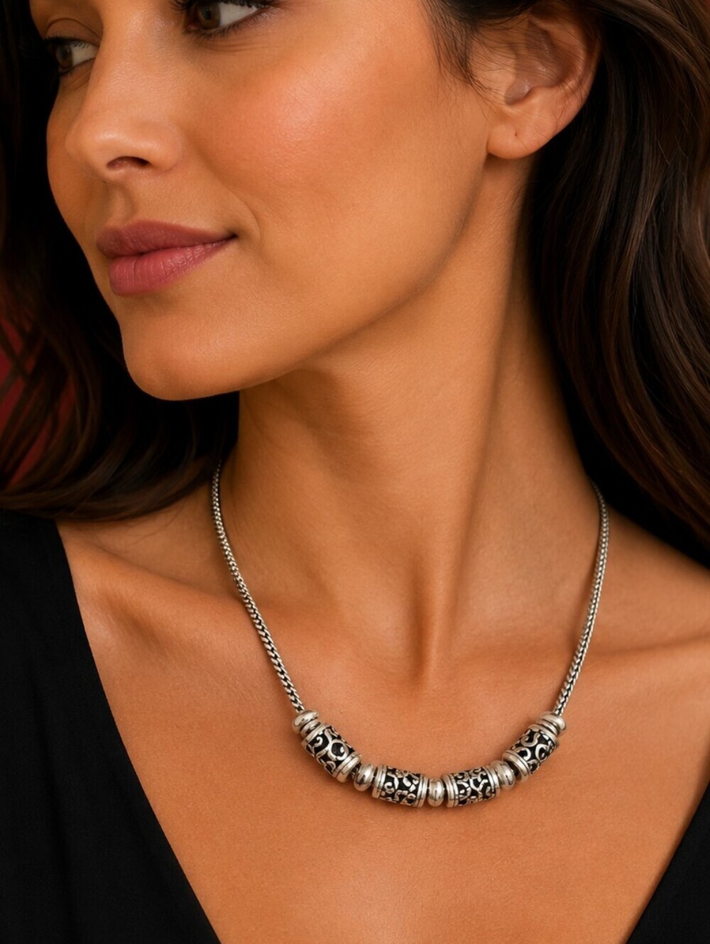BRIGHTON Deco Lace Tube Beaded Chain Necklace